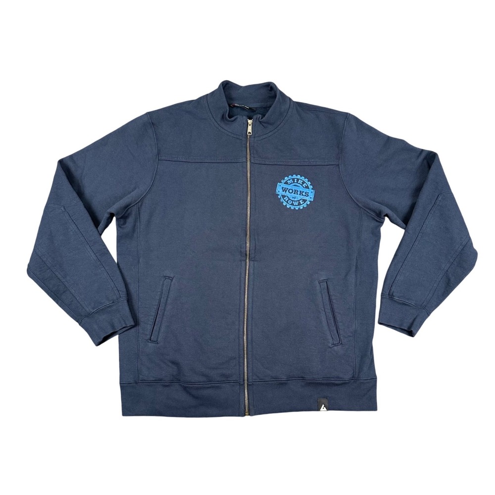 American Giant Moto Jacket Mens XL Full Zip Blue Heavyweight Mock Neck Mike Rowe